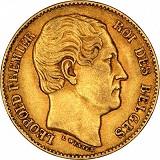 Belgisk 20 Franc - Leopold I - 5,806 gram guld