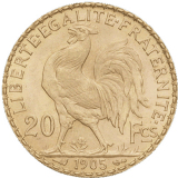 Fransk 20 Franc - Marianne och Tuppen - Skadad - 5,806 gram guld