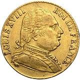 Fransk 20 Franc - Louis XVIII - 5,806 gram guld