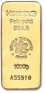Guldtacka 1000 gram - Heraeus - Gjuten