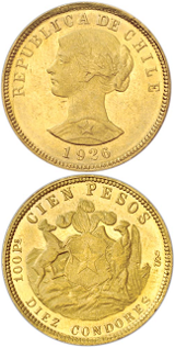 Chilensk 100 peso - 18,3 gram guld