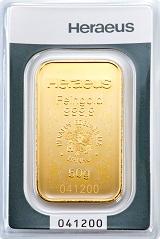 Guldtacka 50 gram - Heraeus - Präglad