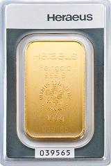 Guldtacka 100 gram -  Heraeus - Präglad