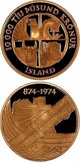 Island 10 000 kronur - 13,95 gram guld