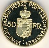 Liechtenstein 50 Franken - 9 gram guld
