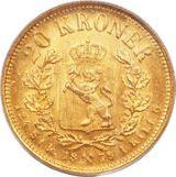 Norsk 20 Kronor - Oscar II - 8,065 gram guld - Varierande präglingsår